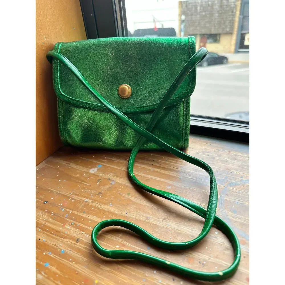 Vintage COACH UPCYCLED Metallic Glitter Green Chrystie Spring Lock Brass Bag
